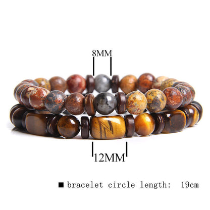 Turkoois Armband met Tijgeroog Edelsteen Zwart Lederen Band