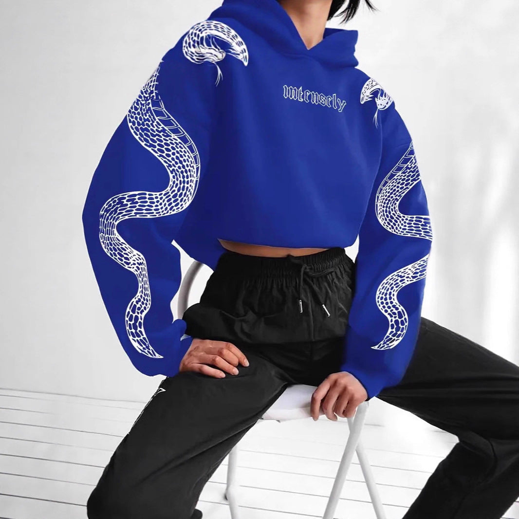 Dames Hoodie Kort met Slangen Print Trendy Casual