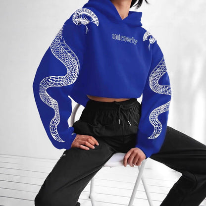 Dames Hoodie Kort met Slangen Print Trendy Casual