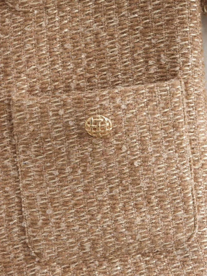 Dames Boucle Jas Gouden Knopen Zakken Stijlvol Mode