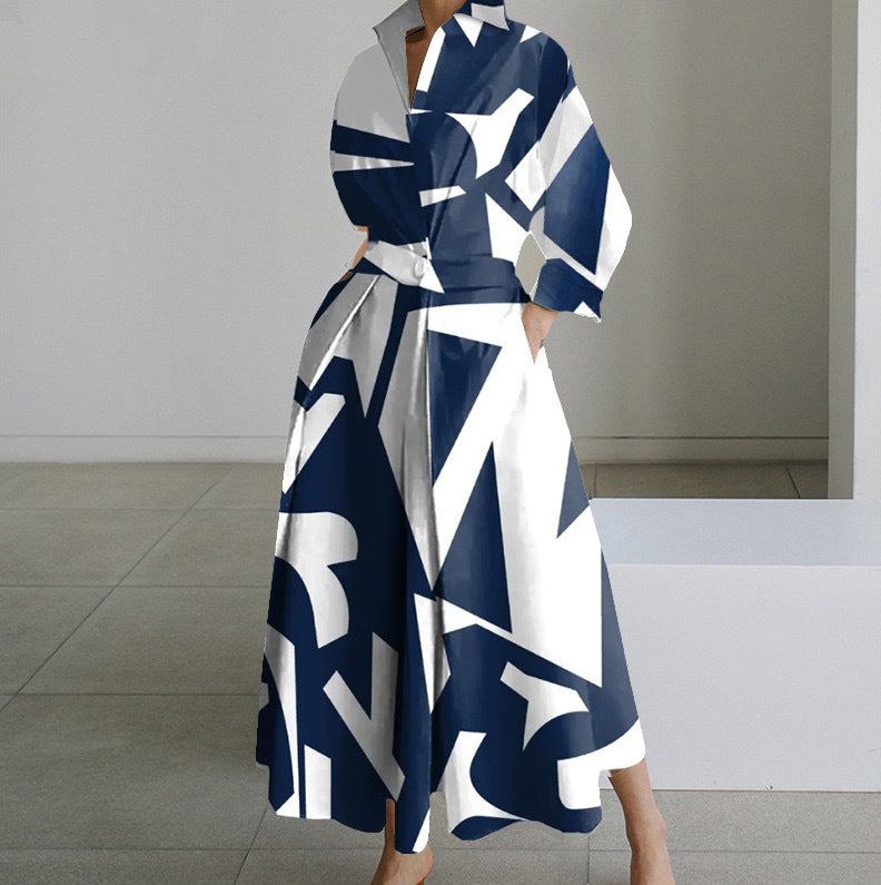 Dames Jurk met Overhemdkraag Elegante Stijl