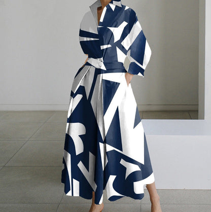 Dames Jurk met Overhemdkraag Elegante Stijl