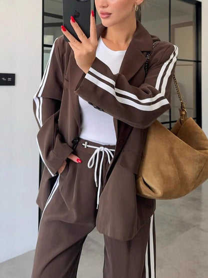 Dames Lounge Set Wijd Blazer en Broek Trendy
