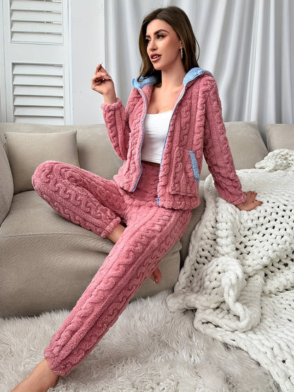 Dames Pyjama Set Roze Capuchon Broek - Mode Vibes