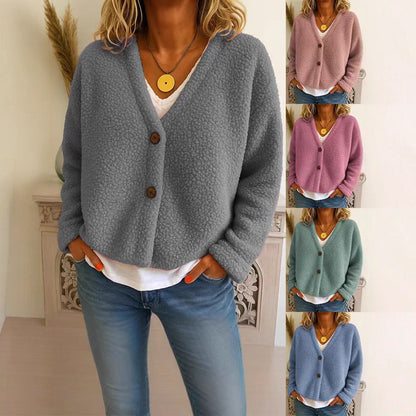 Dames Fleece Vest Warm met V-hals en Knopen