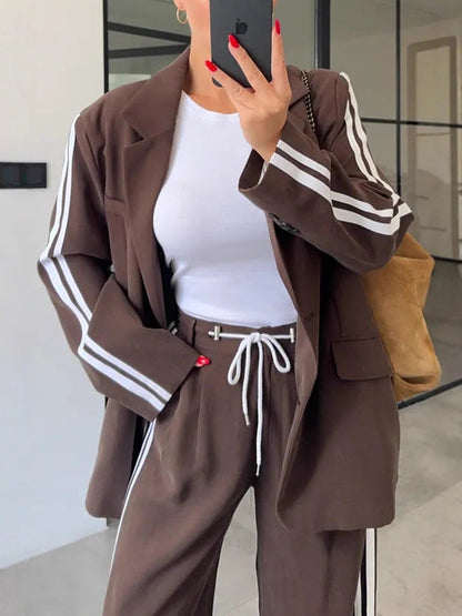 Dames Lounge Set Wijd Blazer en Broek Trendy