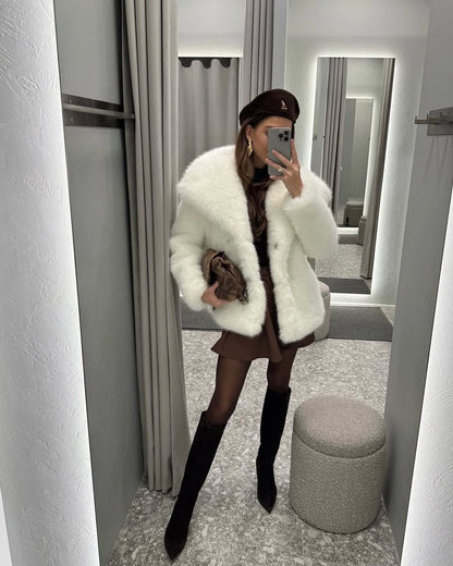Dames Faux Fur Jas Kort Oversized Luxe Zacht