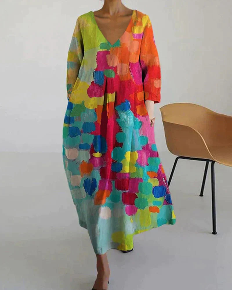 Vrouwelijke Zomerjurk met V-Hals Luchtig en Kleurrijk - Mode Vibes