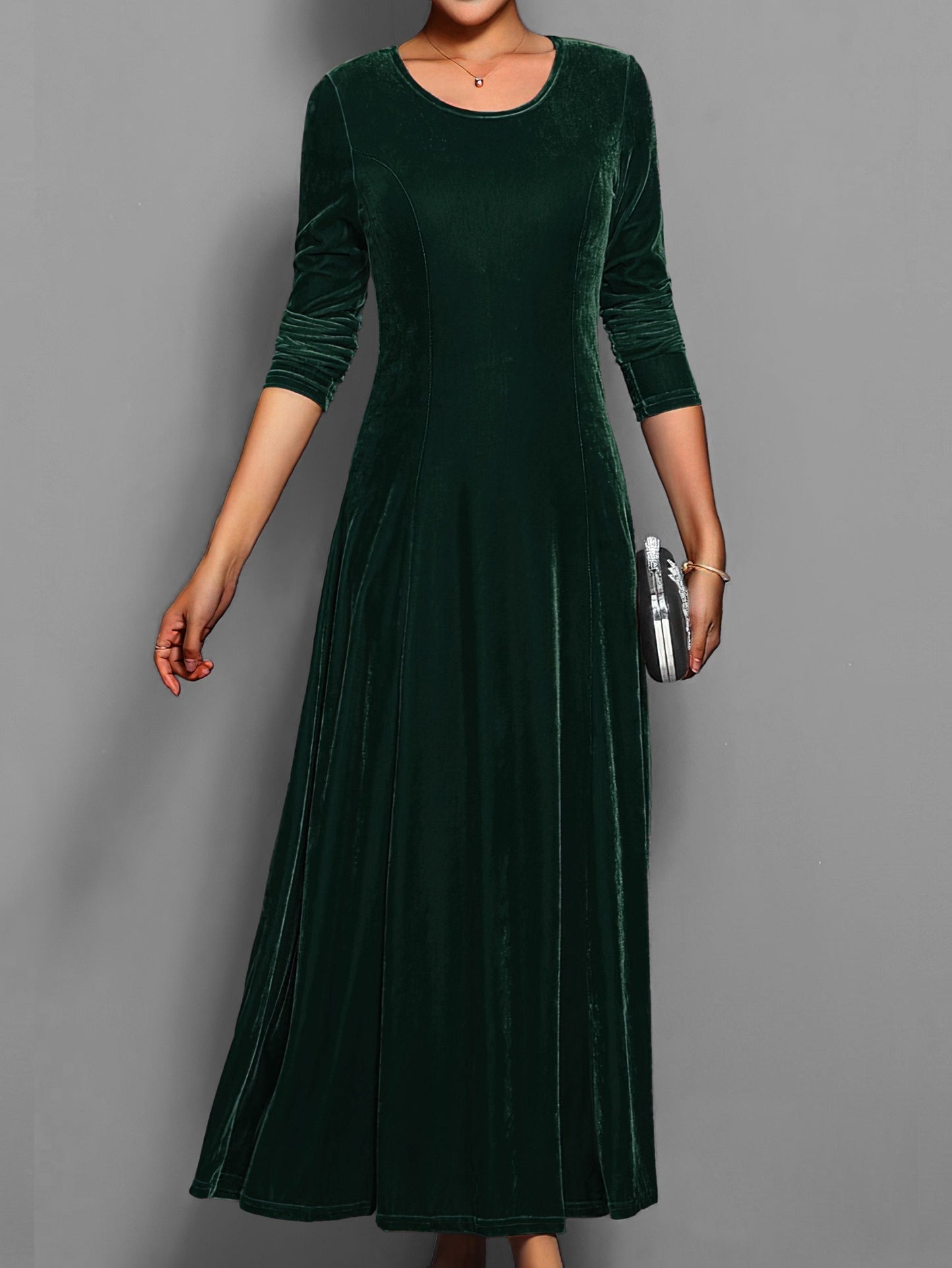 Dames Midi Jurk met Lange Mouwen – Effen Kleur – Casual & Feestelijk – Ideaal voor de Herfst