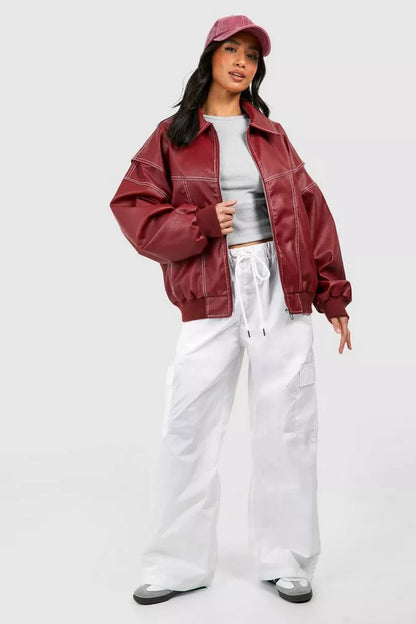 Dames Oversized Leren Jas Rood – Trendy & Stoer