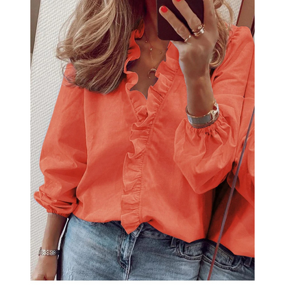 Vrouwelijke Chiffon Blouse met Pluizige Details - Mode Vibes