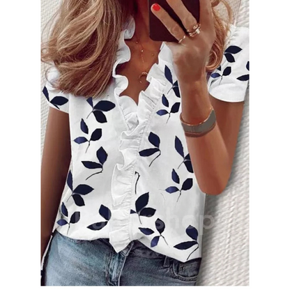 Femke | Chiffon blouse met pluches in de kleur Wit/Zwart voor dames in stijl ideaal voor de herfst.