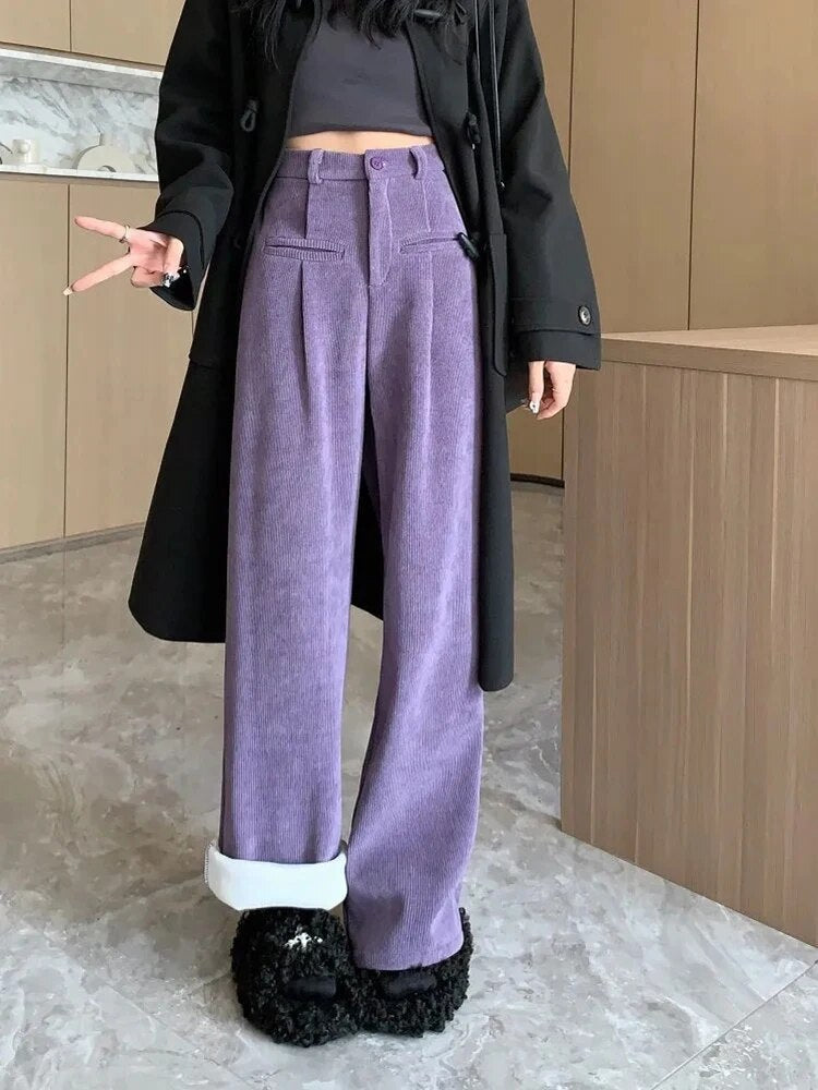 Fenna | Corduroy broek met stoffen binnenkant voor dames in de kleur Paars voor dames in Streetwear stijl ideaal voor de winter