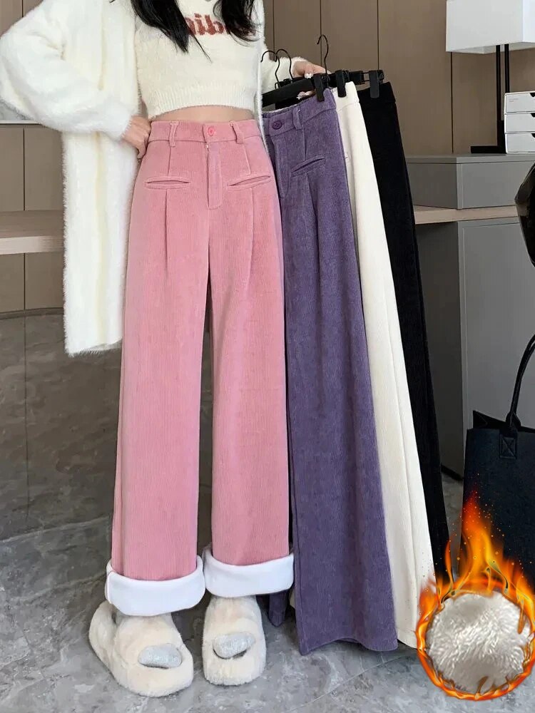 Fenna | Corduroy broek met stoffen binnenkant voor dames in de kleur Roze voor dames in Streetwear stijl ideaal voor de winter