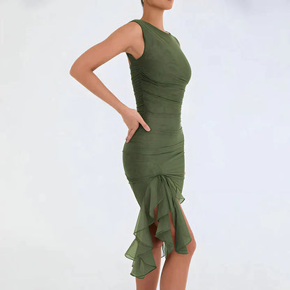 Fenna | Elegante bodycon jurk met ruches in de kleur Zwart voor dames in Party stijl ideaal voor de lente.