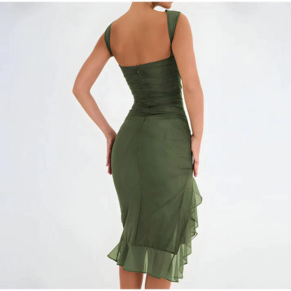 Fenna | Elegante bodycon jurk met ruches in de kleur Zwart voor dames in Party stijl ideaal voor de lente.