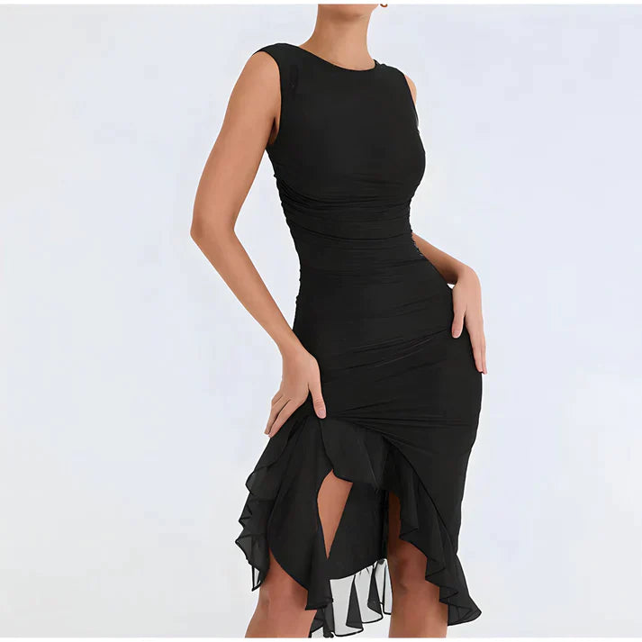 Elegante Bodycon Jurk met Ruches en Hoge Hals - Mode Vibes