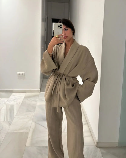 Linnen Kimono Set voor Dames Zomer Luchtig Comfortabel