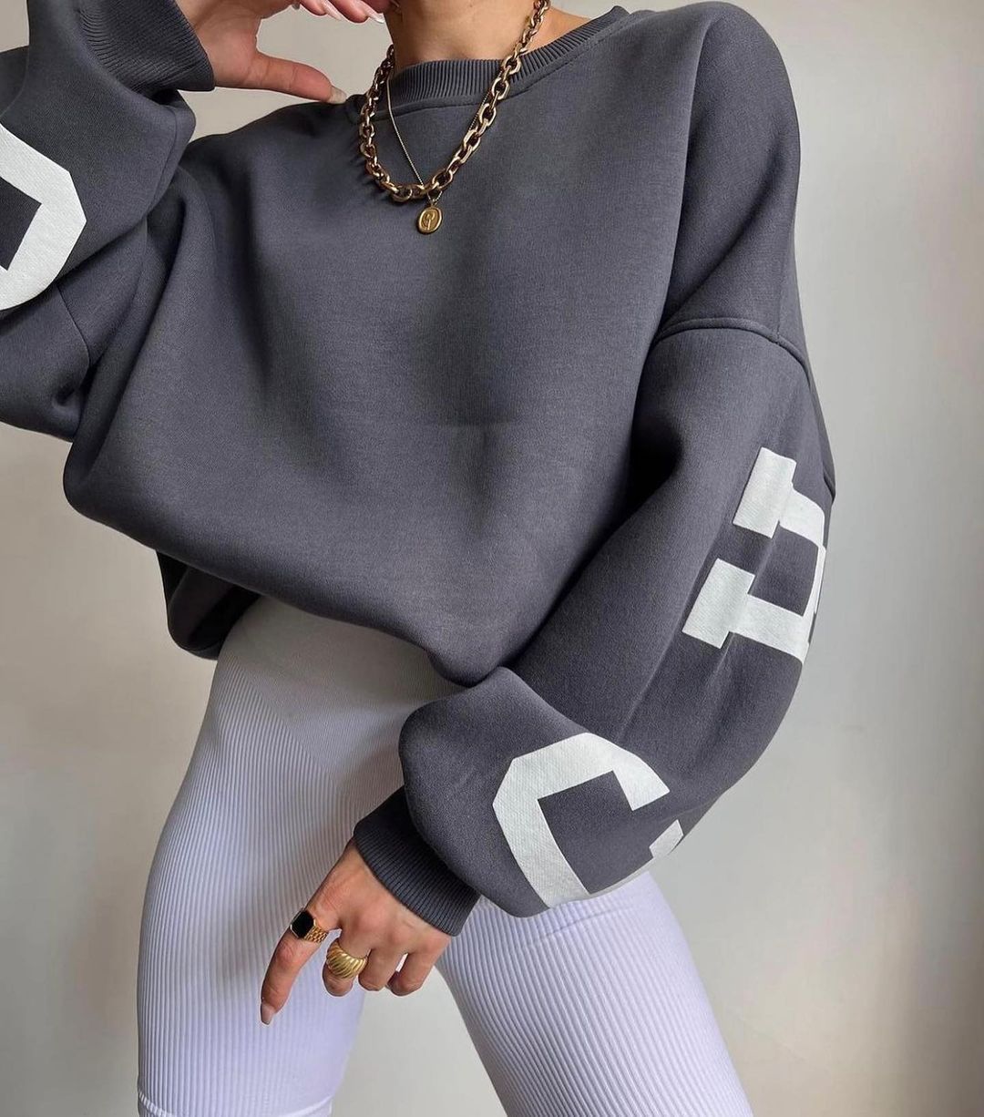 Dames Oversized Trui met Tekstprint voor Dagelijks Gebruik