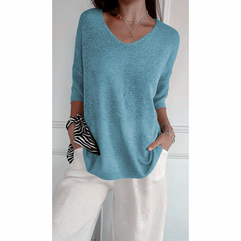 Dames Top Fijngebreide V-hals Driekwart Mouwen Casual Kleding