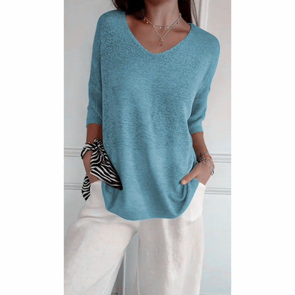 Dames Top Fijngebreide V-hals Driekwart Mouwen Casual Kleding