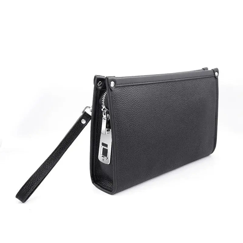 Heren Clutch van Echt Leer met Vingerafdrukslot Zwart Luxe Design