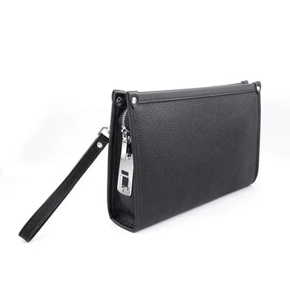 Heren Clutch van Echt Leer met Vingerafdrukslot Zwart Luxe Design