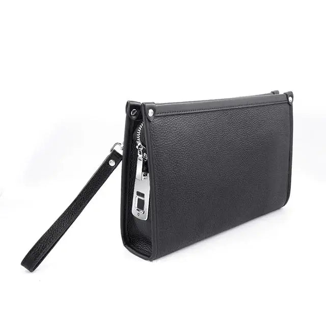 Heren Clutch van Echt Leer met Vingerafdrukslot Zwart Luxe Design