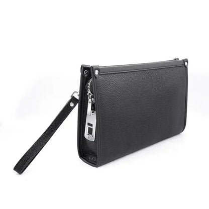 Heren Clutch van Echt Leer met Vingerafdrukslot Zwart Luxe Design