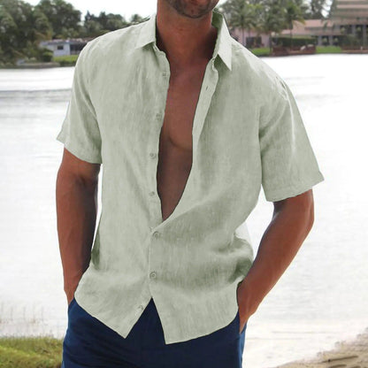 Linnen Overhemd Korte Mouw Heren Zomerkleding - Mode Vibes