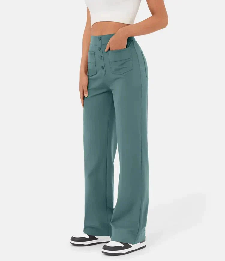 Hoge Taille Broek Elastisch Fleur Design - Mode Vibes