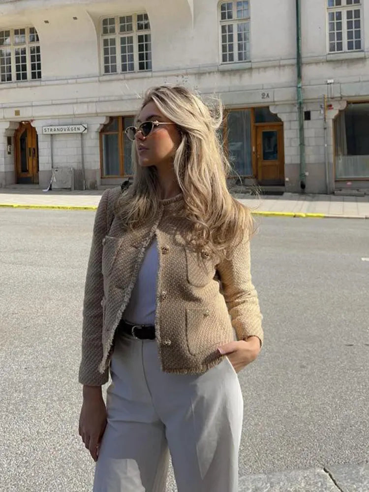 Tweedelig Jasje Dames Fleur met Knopen en Zakken - Mode Vibes