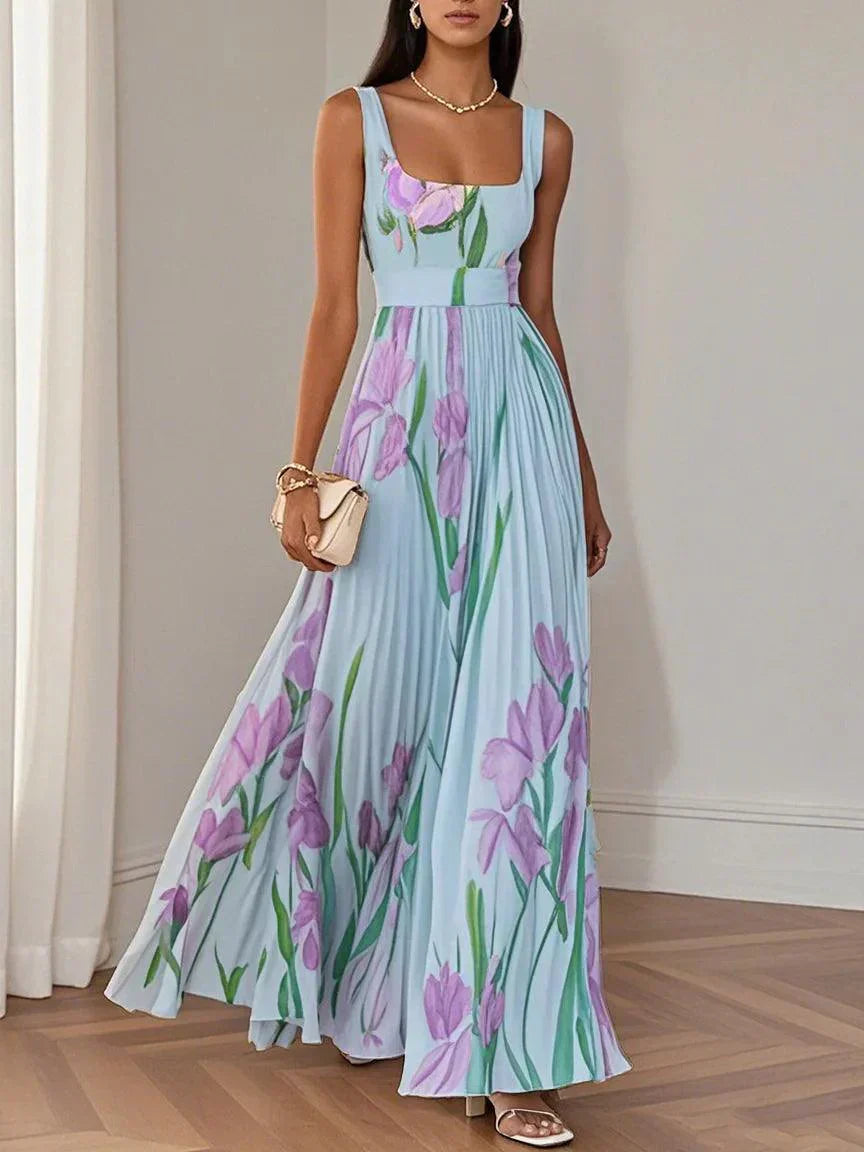 Nina – Dames Lange Plissé Jurk met Bloemenprint