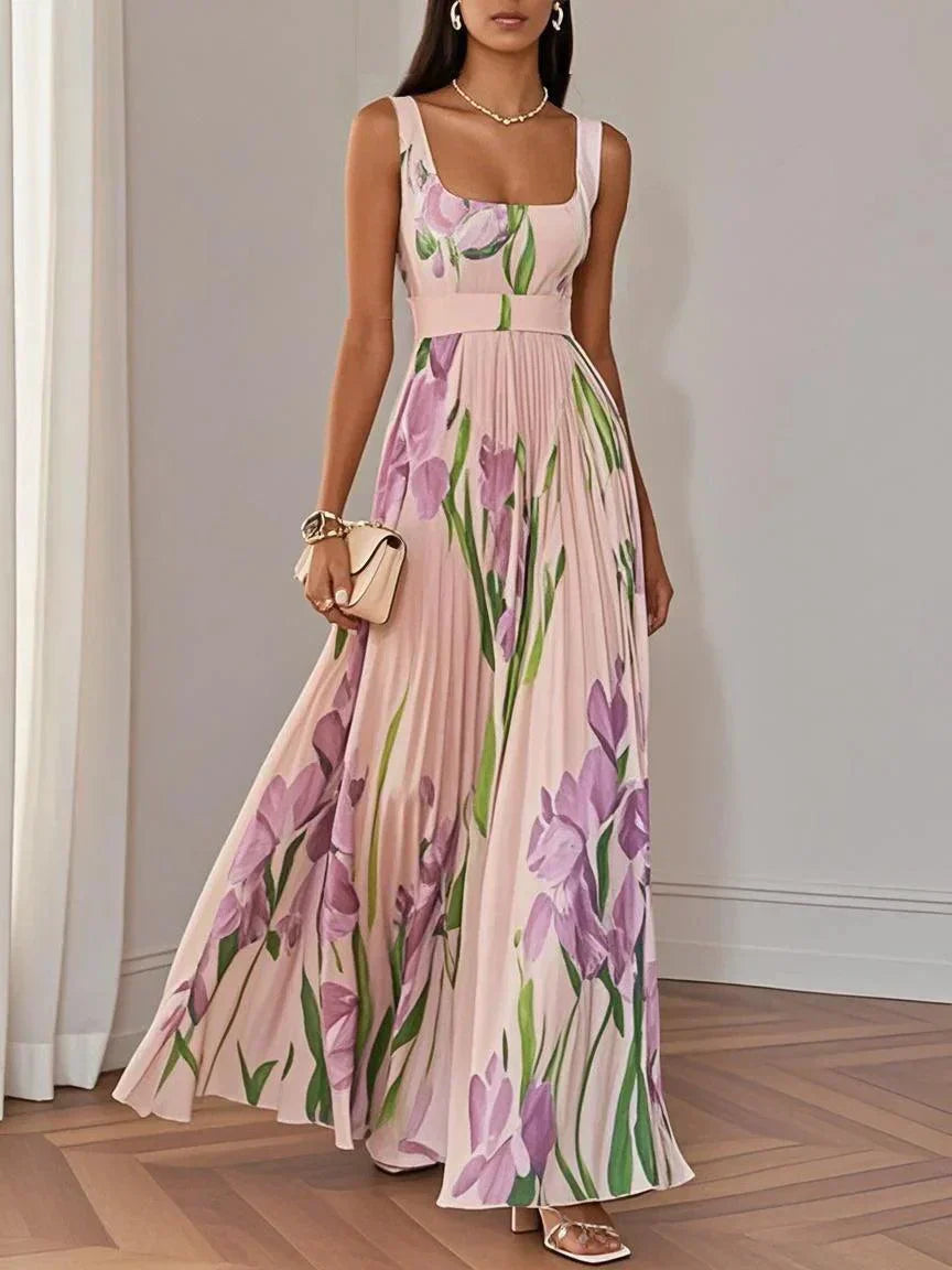 Nina – Dames Lange Plissé Jurk met Bloemenprint