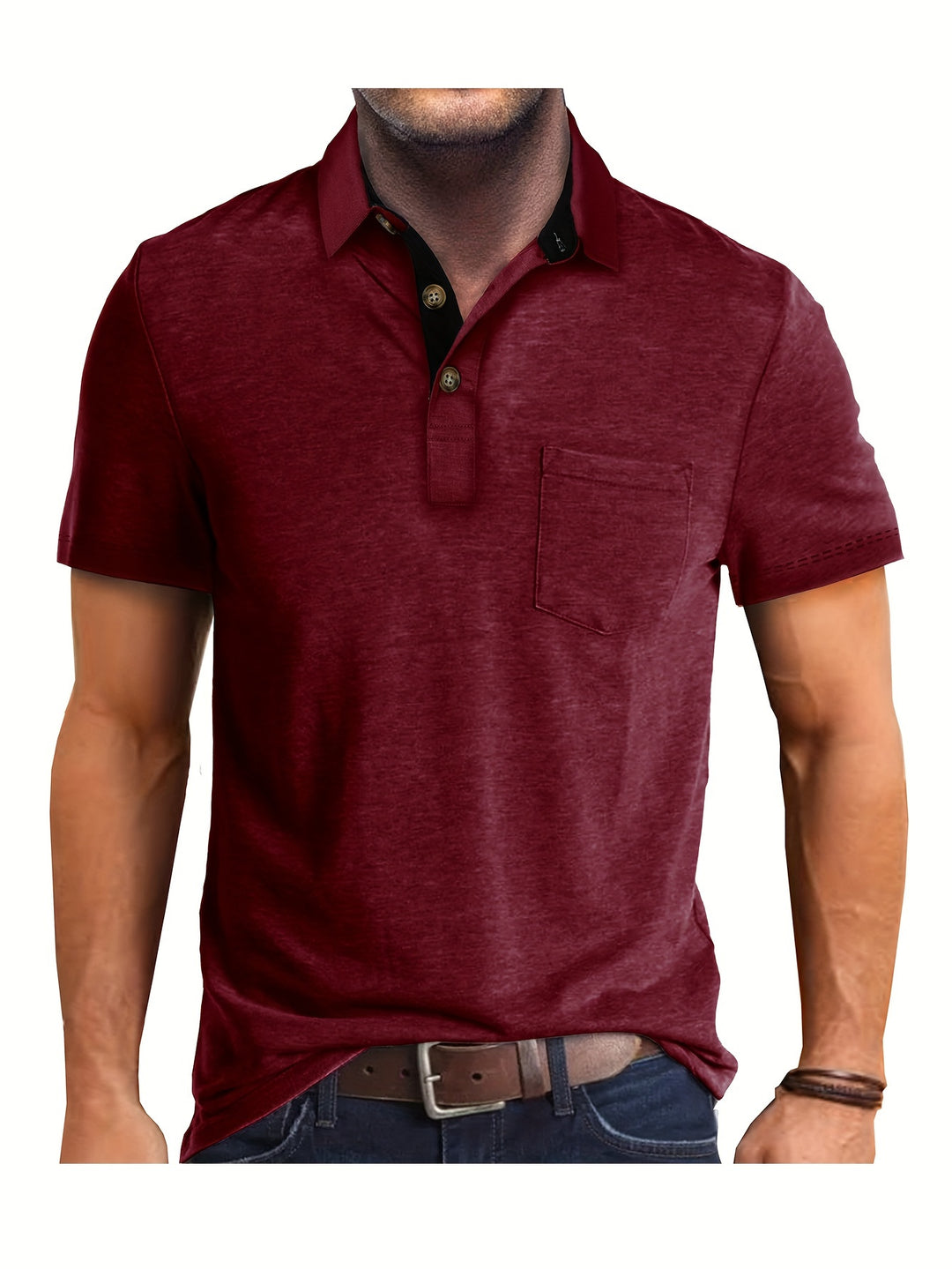 Heren Polo Shirt – Casual Stretch Polo met Borstzak – Ademend & Comfortabel