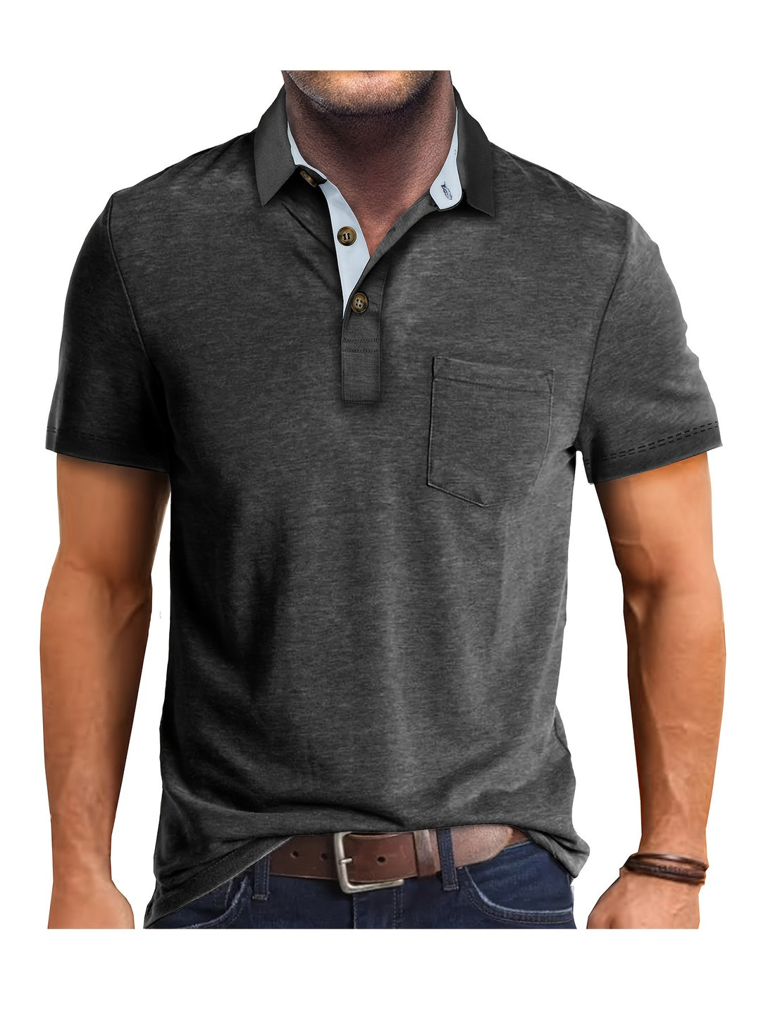 Heren Polo Shirt – Casual Stretch Polo met Borstzak – Ademend & Comfortabel