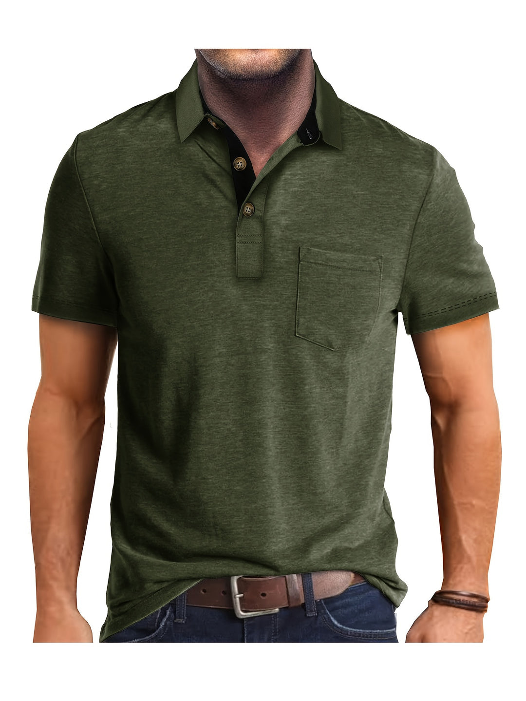 Heren Polo Shirt – Casual Stretch Polo met Borstzak – Ademend & Comfortabel