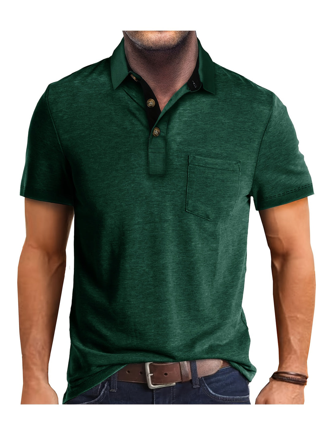 Heren Polo Shirt – Casual Stretch Polo met Borstzak – Ademend & Comfortabel