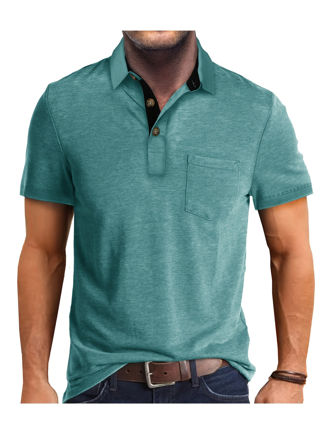 Heren Polo Shirt – Casual Stretch Polo met Borstzak – Ademend & Comfortabel