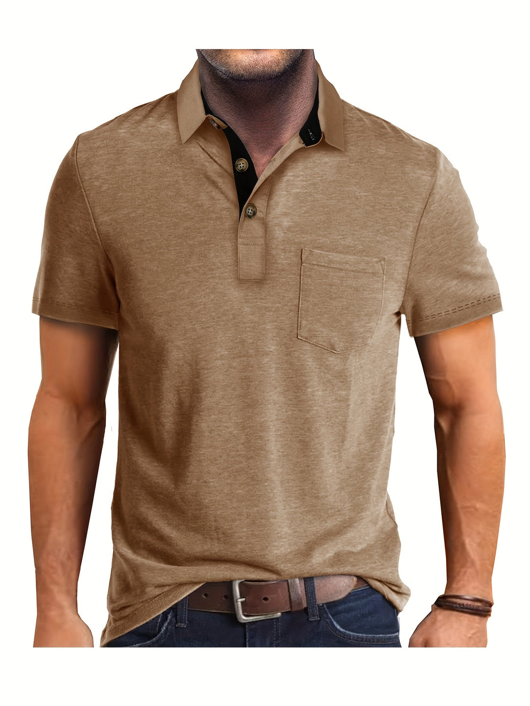 Heren Polo Shirt – Casual Stretch Polo met Borstzak – Ademend & Comfortabel