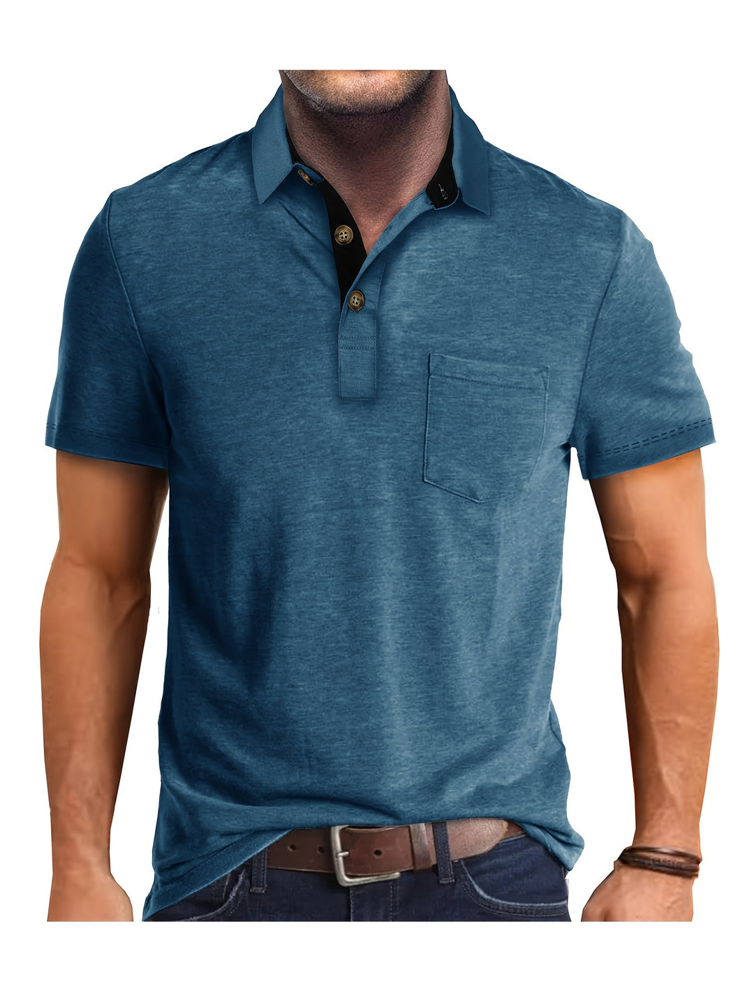 Heren Polo Shirt – Casual Stretch Polo met Borstzak – Ademend & Comfortabel