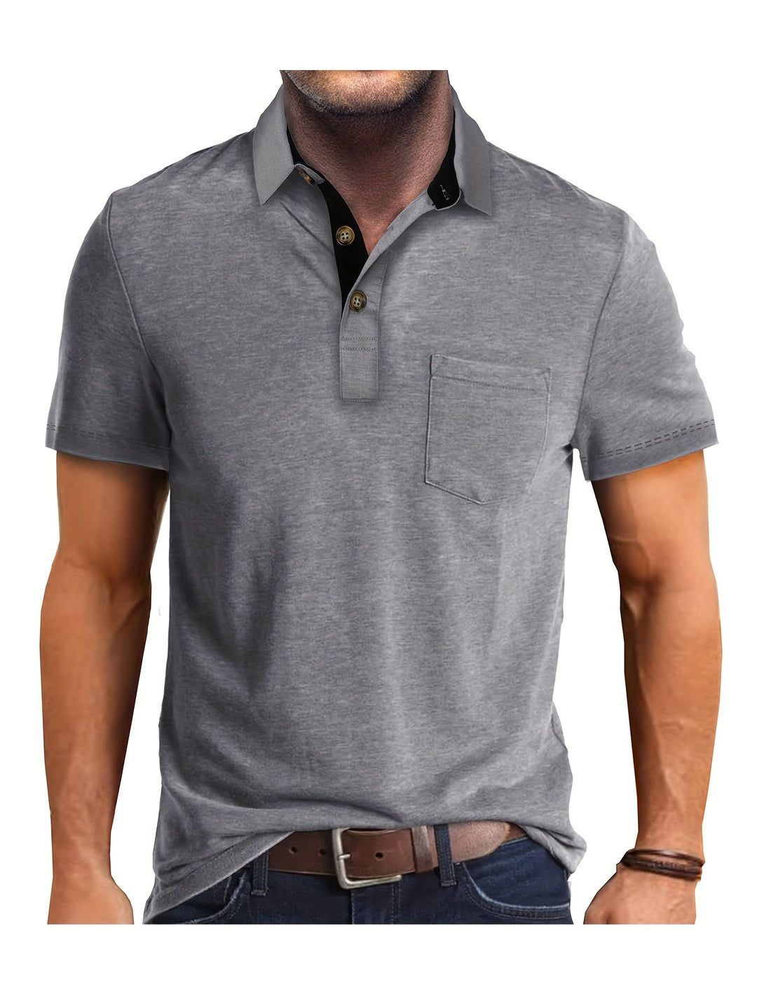 Heren Polo Shirt – Casual Stretch Polo met Borstzak – Ademend & Comfortabel