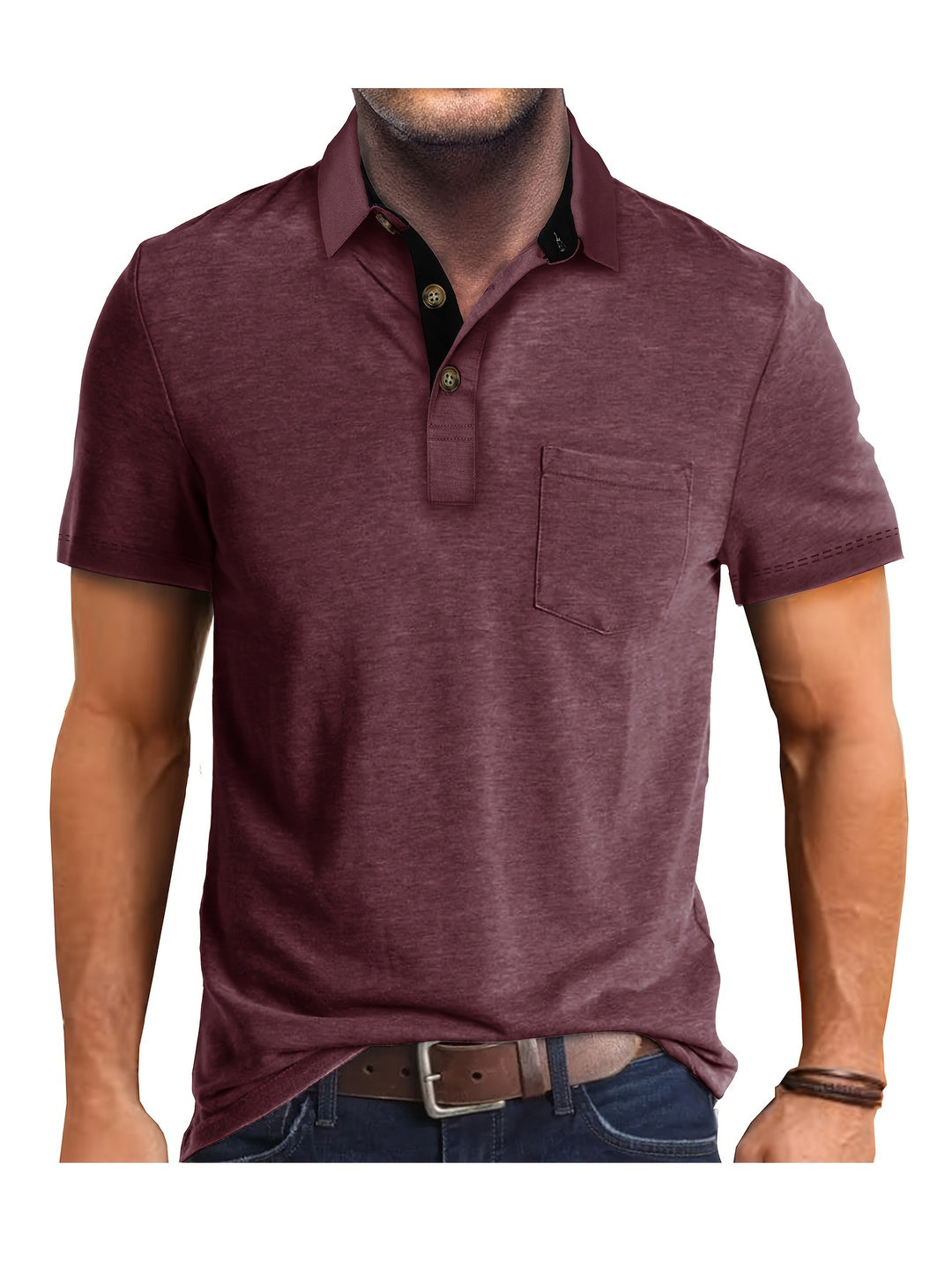 Heren Polo Shirt – Casual Stretch Polo met Borstzak – Ademend & Comfortabel