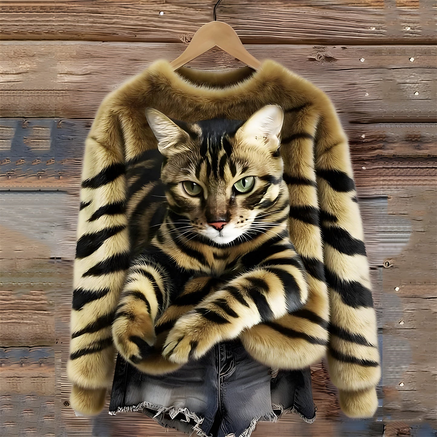 Dames Sweater Met Kattenprint Comfortabele Pasvorm