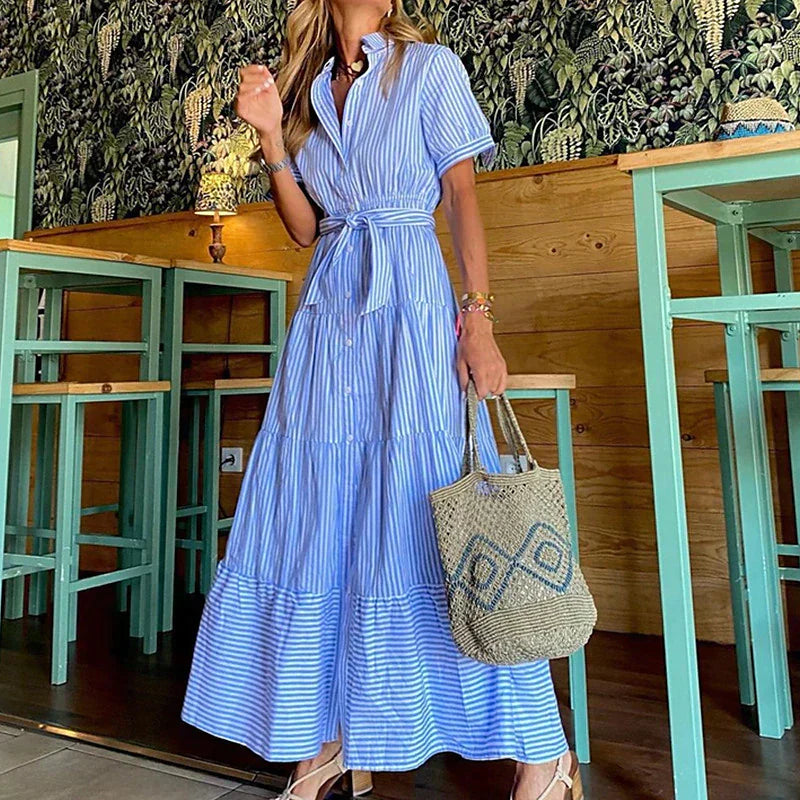 Stijlvolle Maxi Jurk met Strepen Zomercollectie - Mode Vibes