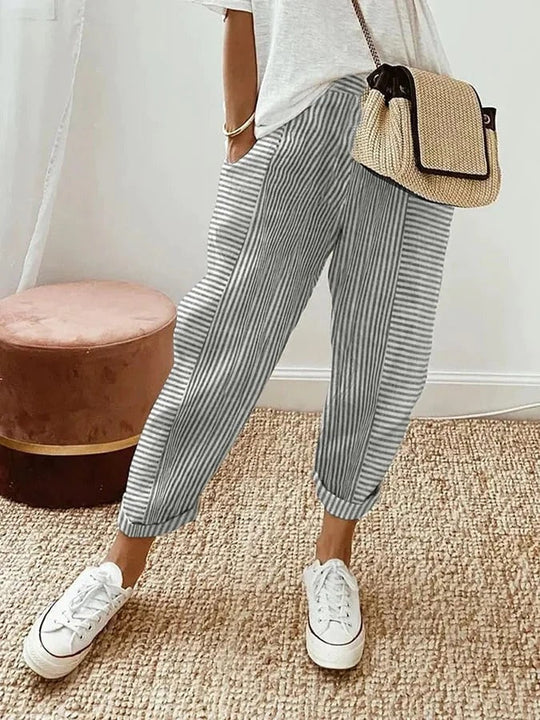 Gestreepte katoenen broek voor vrouwen casual