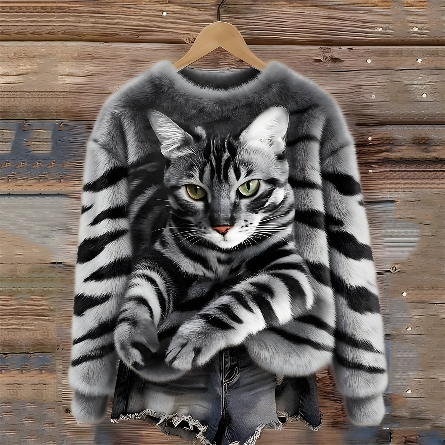Dames Sweater Met Kattenprint Comfortabele Pasvorm