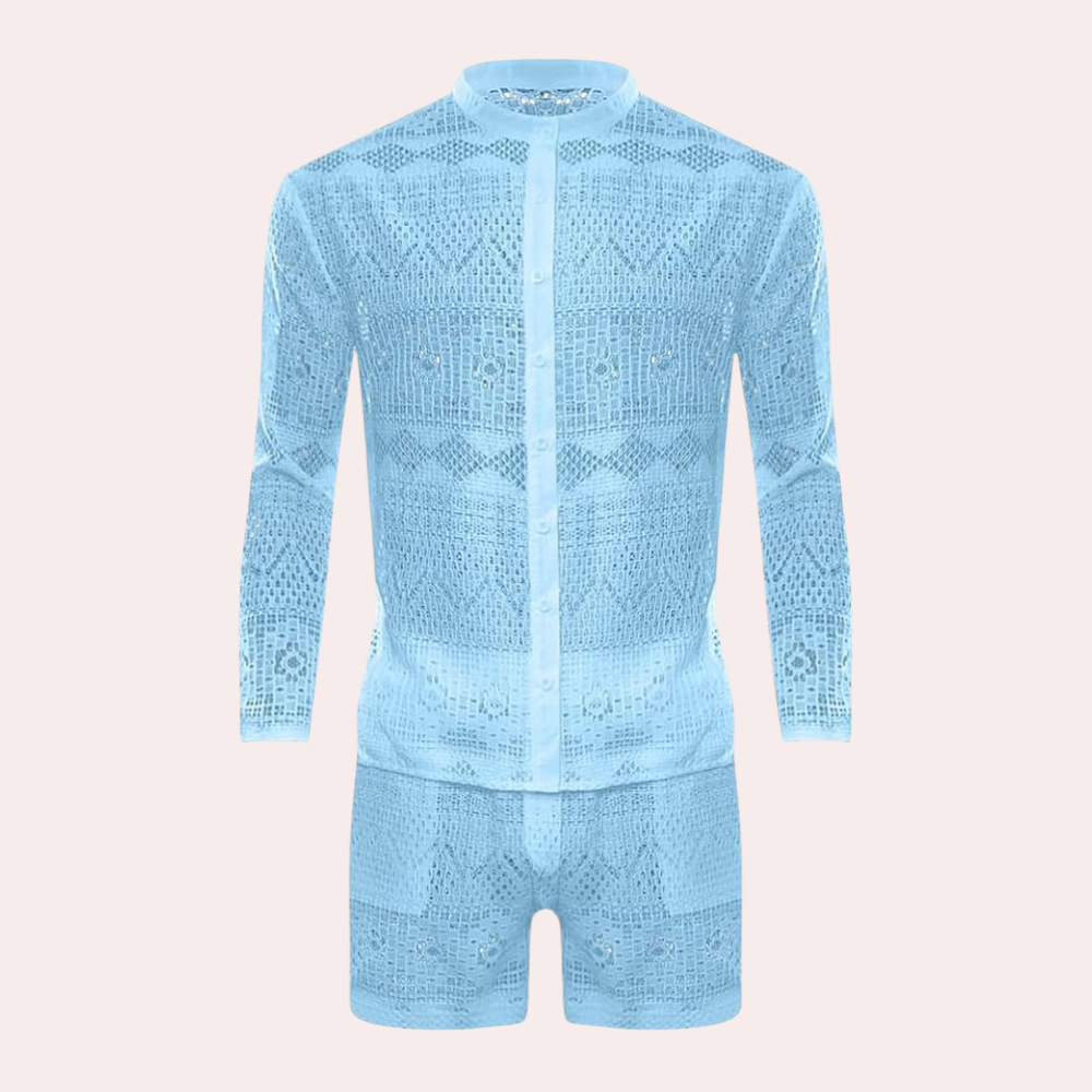 Luchtige Zomerset voor Heren Katoen en Kanten Details