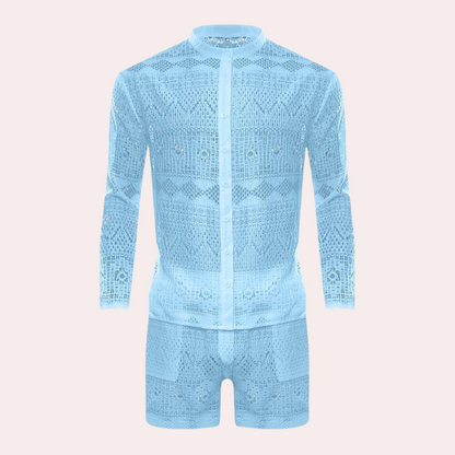 Luchtige Zomerset voor Heren Katoen en Kanten Details