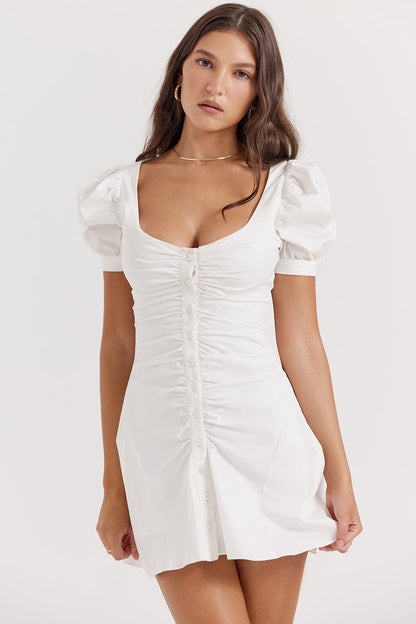 Robe blanche mini à manches bouffantes - Élégante - Mode-Mekot-EmiyoSuomi
